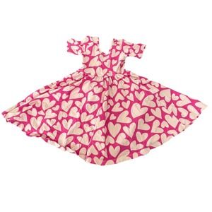 Poppy Kids Co Girls Pink White Heart Print Twirl Dress Short Sleeve 5T I09